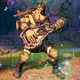 A muscled man plays a lute.